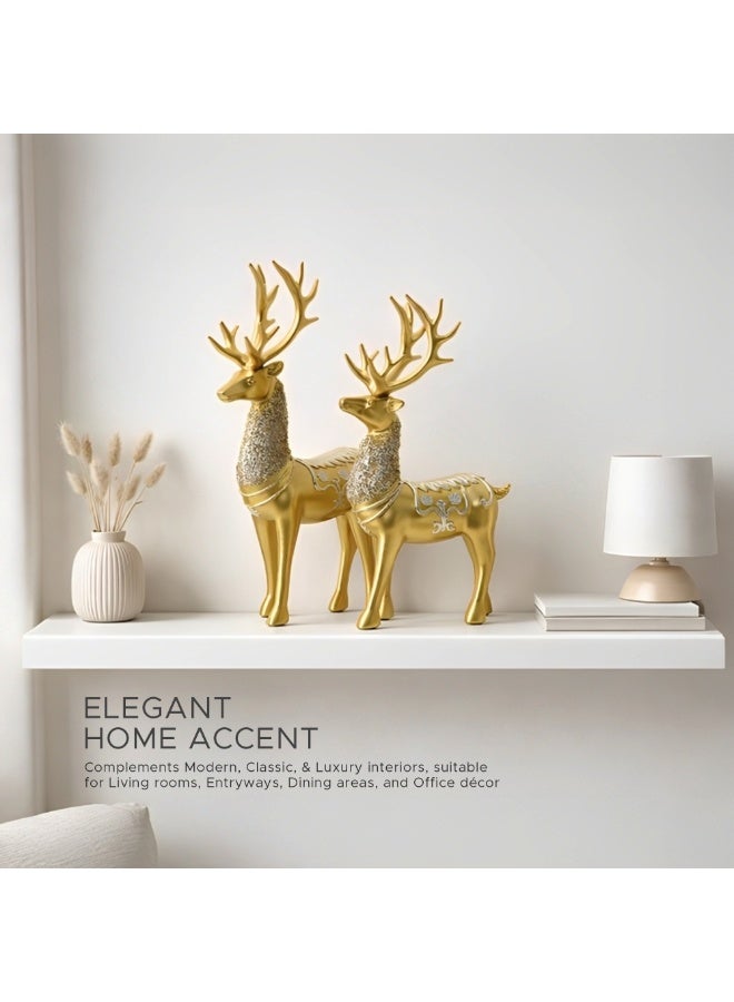 بيرام مجموعة الرنة الذهبية الفاخرة حجم كبير وصغير تماثيل رنة من الريزين مزينة بالكريستال ديكورات عيد الميلاد الراقية لزينة المنزل وعرض الطاولة والاحتفالات - Image 5